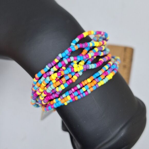 Pastel rainbow multicolor beaded bracelet bundle pack of 10 - Picture 1 of 4